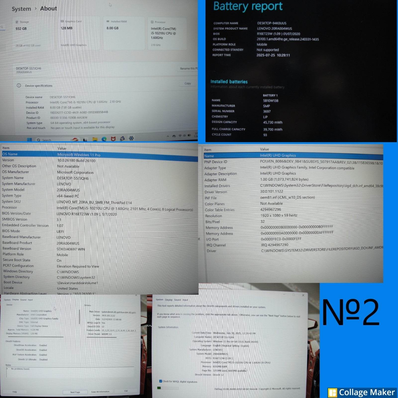 Lenovo ThinkPad E14 14”FHD Intel Core i5-10210U 1.6GHz 8GB HDD Reset 1TB+Charger - Tested Computer Laptop Parts