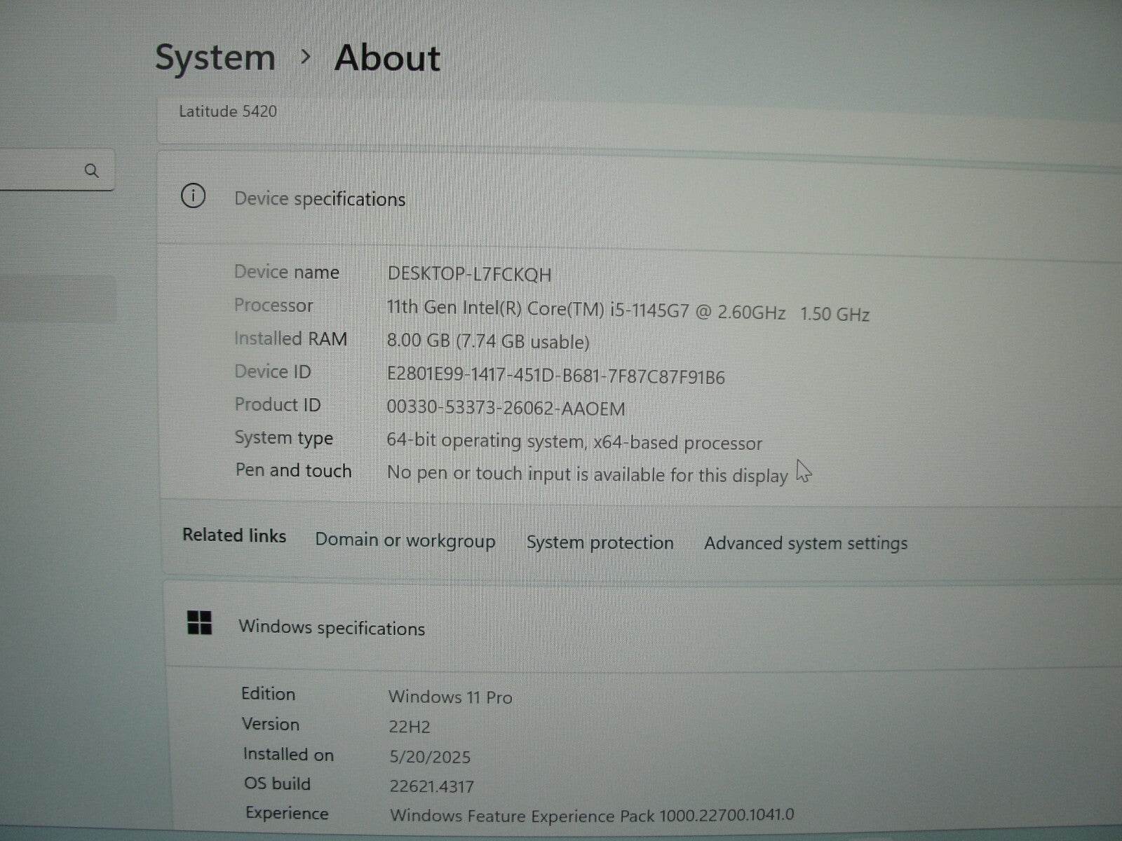 Dell Latitude 5420 14”FHD Intel Core i5-1145G7 2.6GHz 8GB 256GB SSD + Charger - Tested Computer Laptop Parts