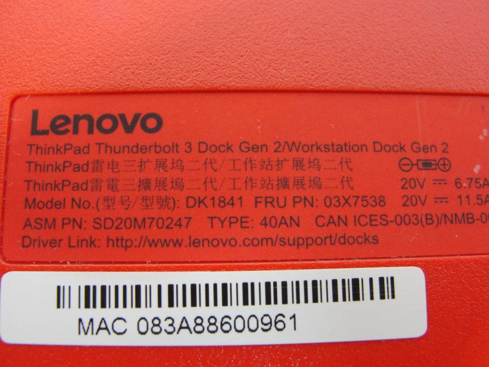Lenovo ThinkPad Thunderbolt 3 Workstation Dock Gen 2 40AN w/ AC Adapter - Tested Computer Laptop Parts