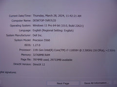 Dell Precision 5560 15.6"UHD+ TOUCH i7-11850H 4.8Gh 32Gb RAM 512GB SSD GPU T1200