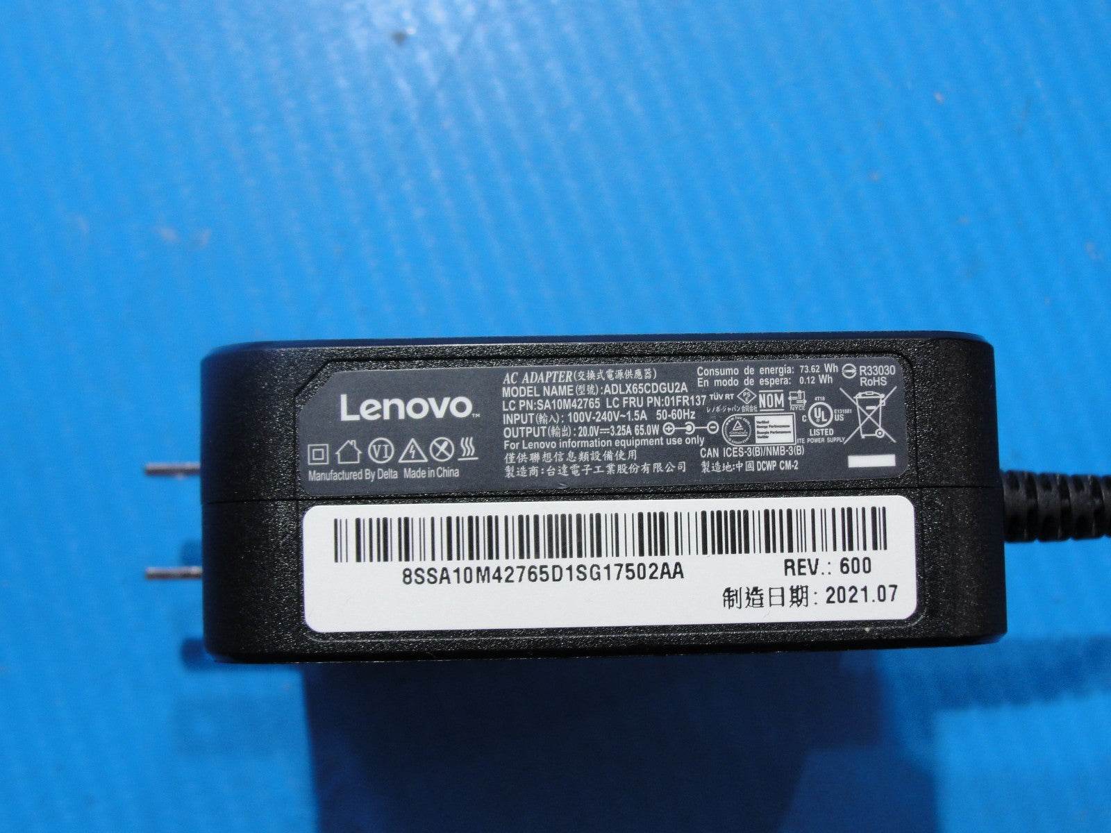 Genuine Lenovo 65W AC Adapter – 20V 3.25A – 5.0×2.0mm Black Tip (No Center Pin) - Tested Computer Laptop Parts