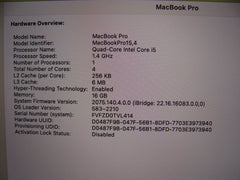 Apple MacBook Pro 13”(2019) A2159 i5-8257U 1.4GHz 16GB 256GB MUHN2LL/A 283cycles - Tested Computer Laptop Parts