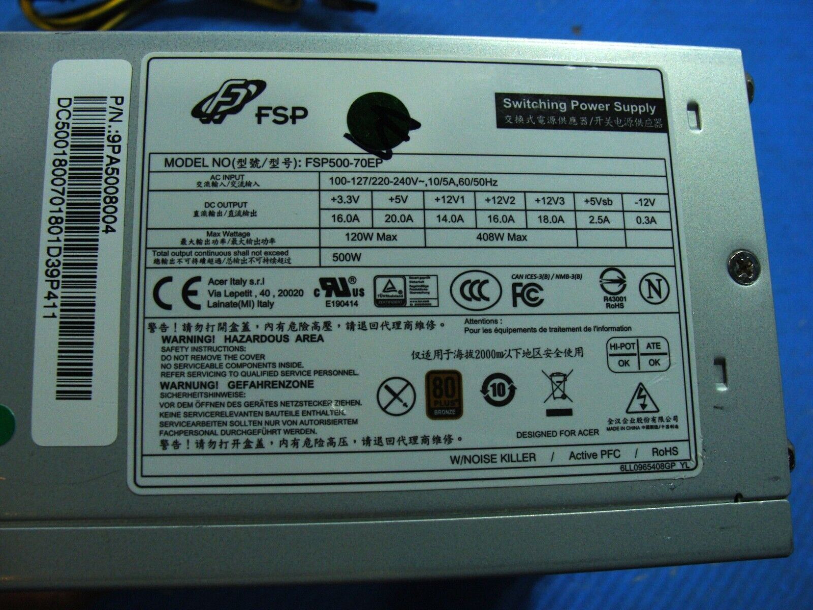 Acer Predator Orion 3000 PO3-600-UR1D Genuine FSP 500W Power Supply FSP500-70EP