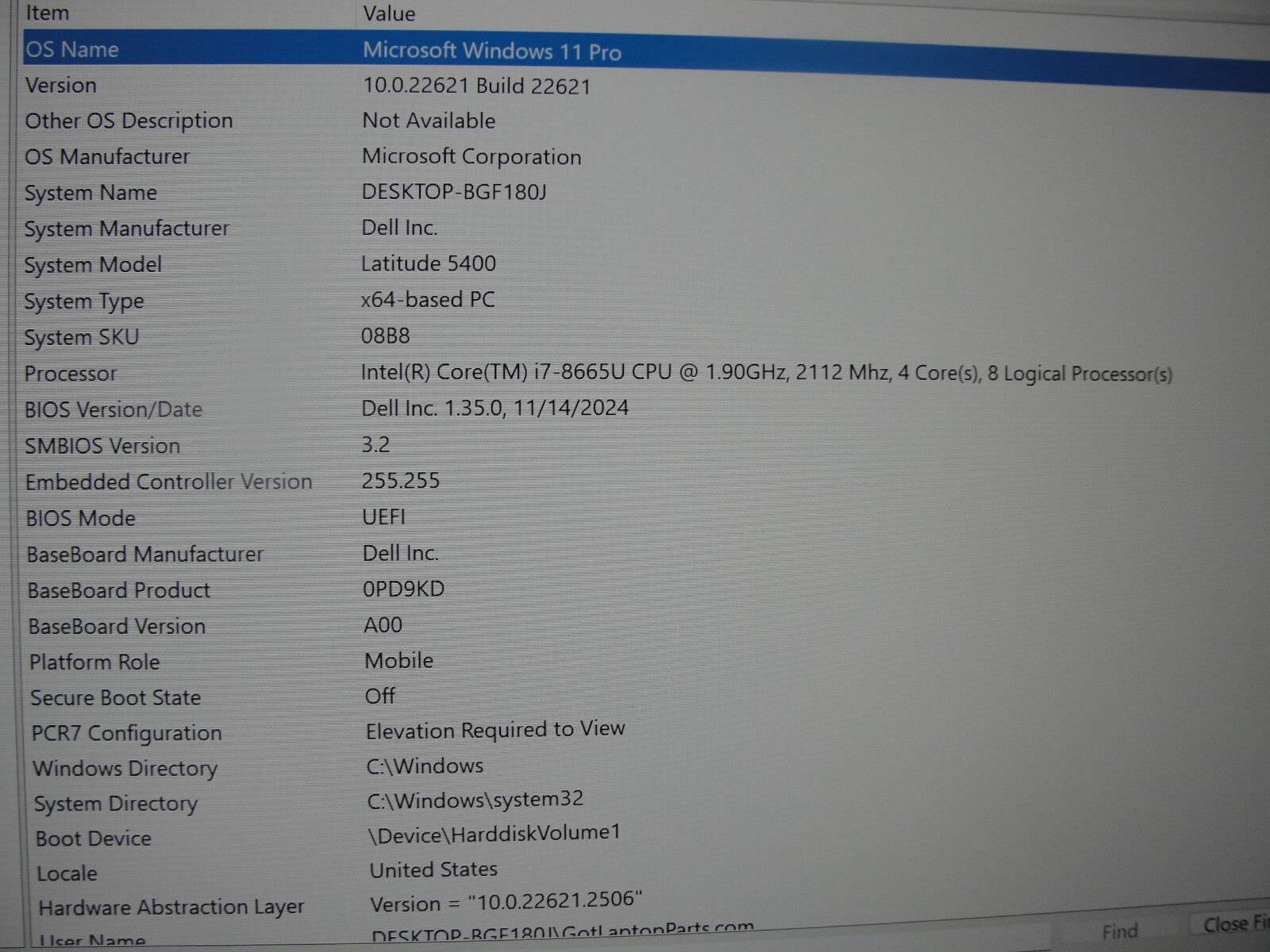 Dell Latitude 5400 14”FHD Intel Core i7-8665U 1.9GHz 16GB 512GB SSD + Charger - Tested Computer Laptop Parts
