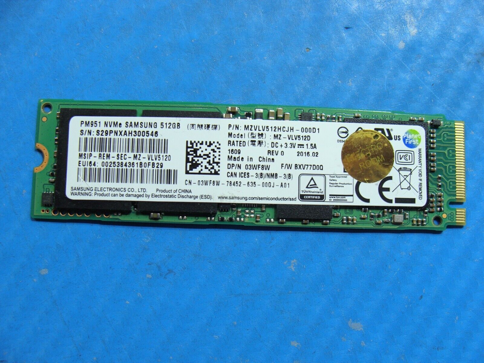 Dell 9550 Samsung 512GB M.2 NVMe SSD Solid State Drive MZVLV512HCJH-000D1 03WF8W