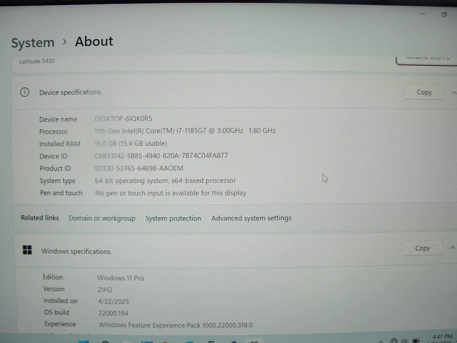 Dell Latitude 5420 14”FHD Intel Core i7-1185G7 3GHz 16GB 512GB SSD + Charger - Tested Computer Laptop Parts