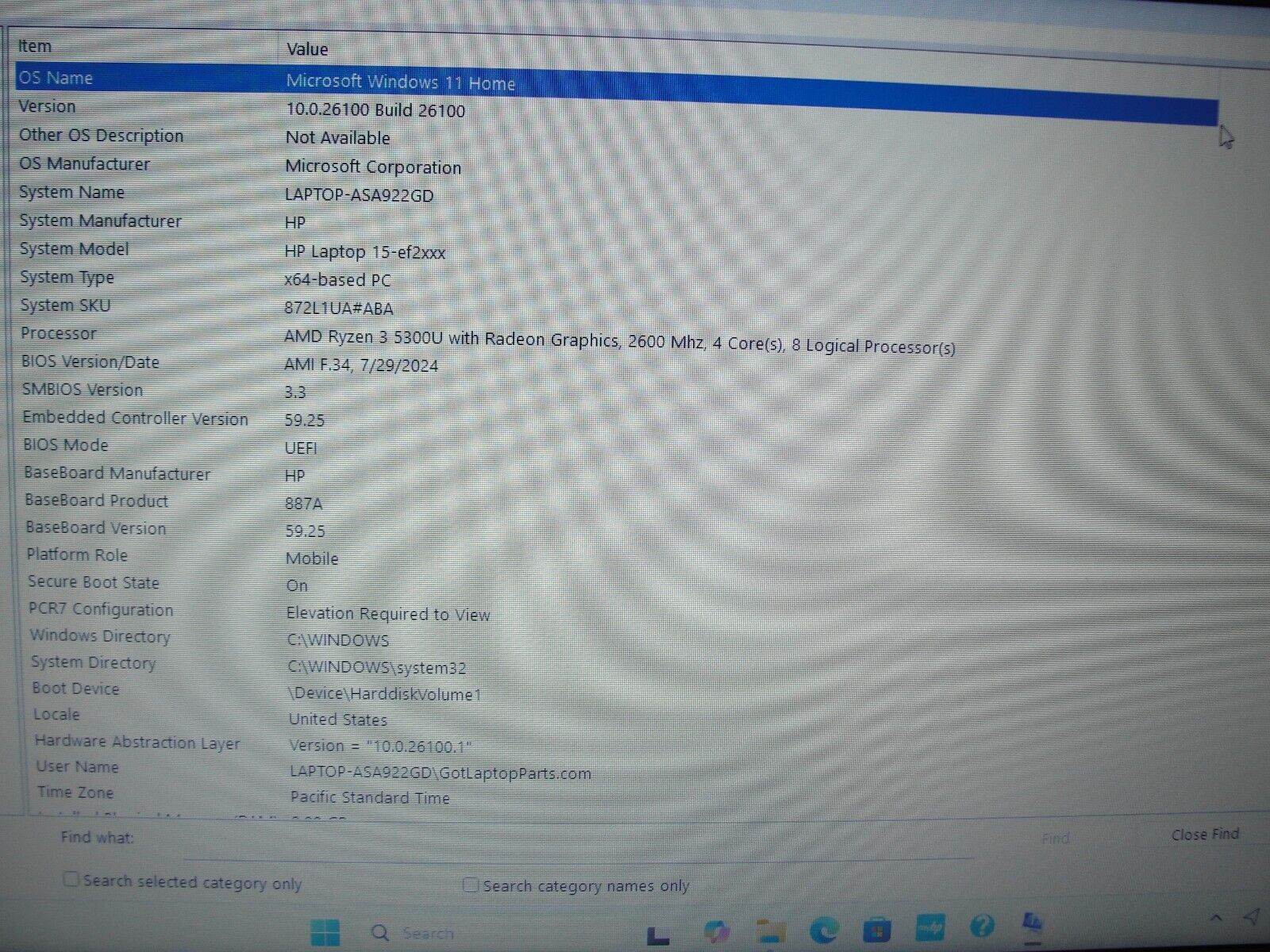 HP 15-EF2033DX 15.6” HD AMD Ryzen 3 5300U 2.6GHz 8GB SSD Reset 256GB- Charger - Tested Computer Laptop Parts