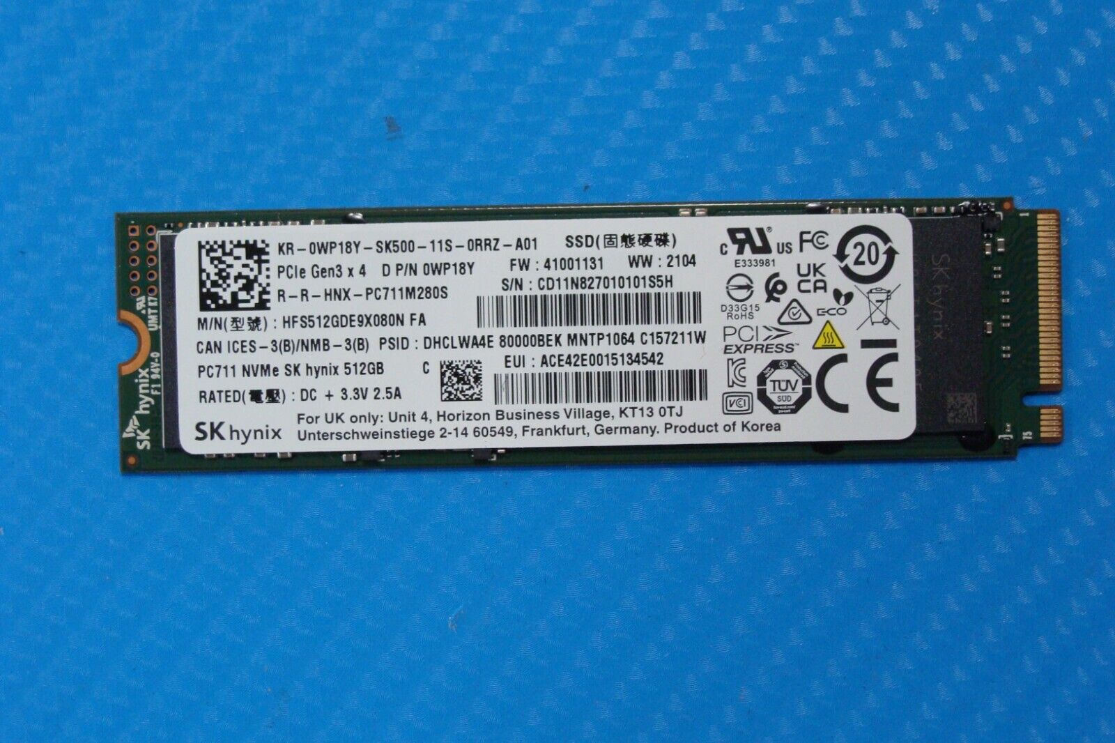 Dell 5550 SK Hynix 512GB NVMe M.2 SSD Solid State Drive HFS512GDE9X080N WP18Y