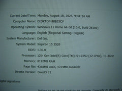 Dell Inspiron 3520 15.6” FHD TOUCH i5-1235U 1.3GHz 8GB 512GB SSD Win11Home - Tested Computer Laptop Parts