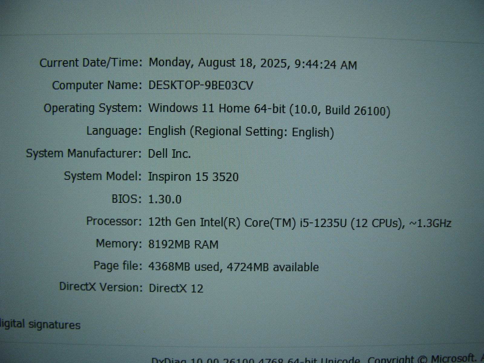 Dell Inspiron 3520 15.6” FHD TOUCH i5-1235U 1.3GHz 8GB 512GB SSD Win11Home - Tested Computer Laptop Parts