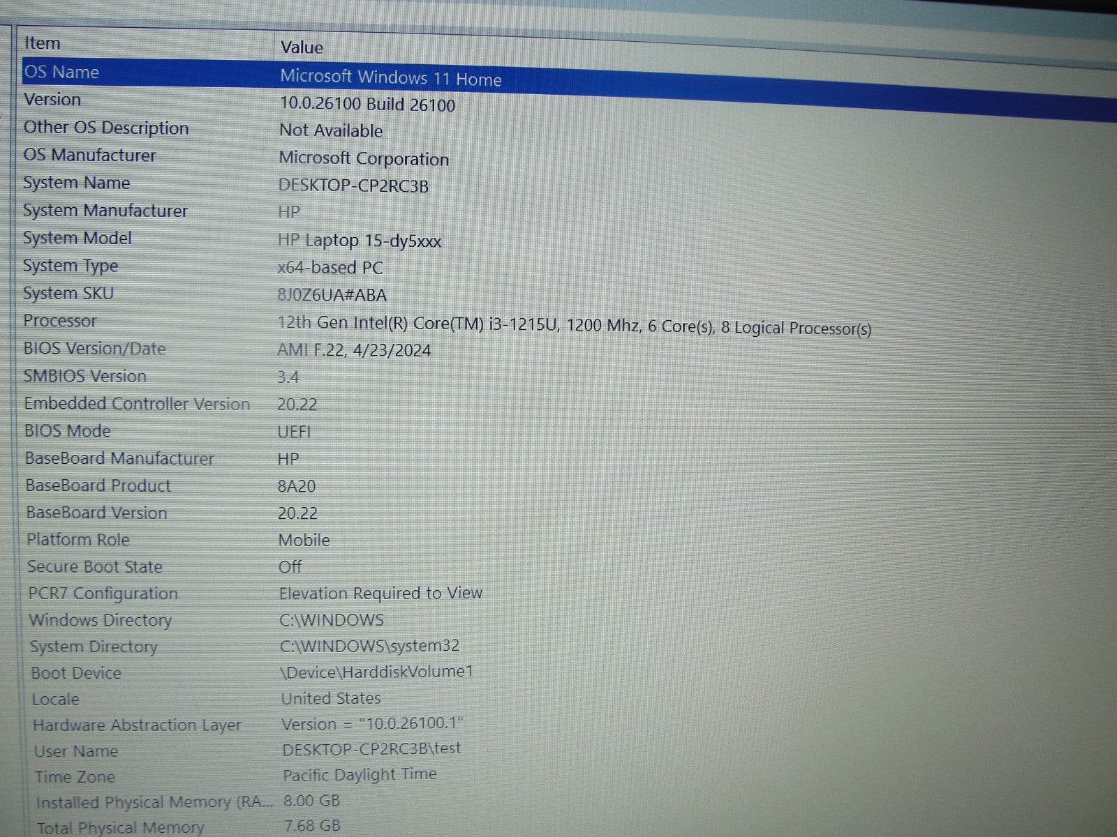 HP 15-DY5023ST 15.6”FHD Intel Core i3-1215U 1.2GHz 8GB SSD Reset 256GB+ Charger - Tested Computer Laptop Parts