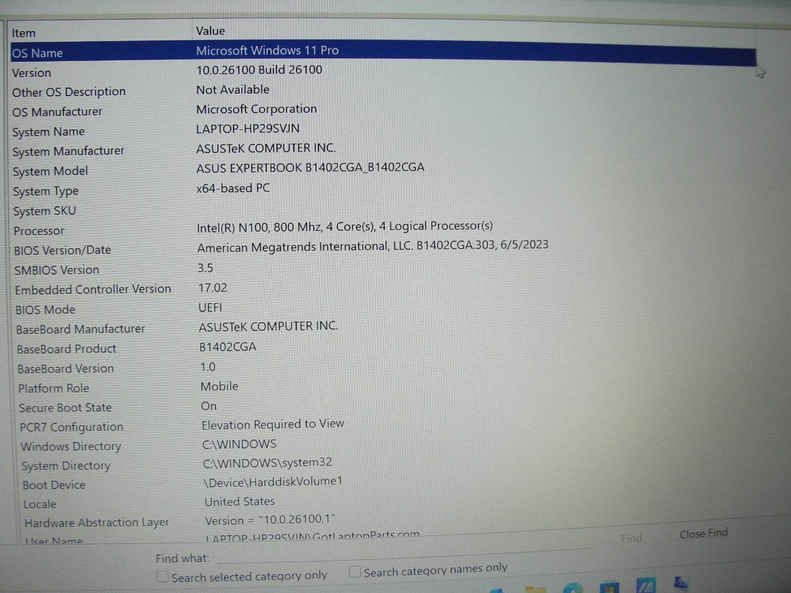 WARRANTY Asus ExpertBook B1402CGA 14” FHD Intel N100 800Mhz 4GB SSD Reset 128GB - Tested Computer Laptop Parts