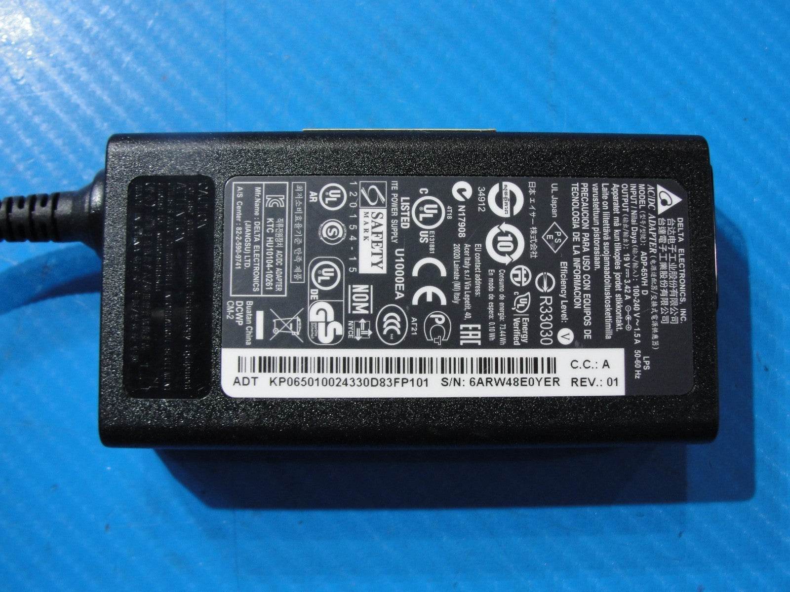 Genuine Delta Electronics 65W AC 19V 3.42A –5.5mm×1.7mm Yellow Tip No Center Pin - Tested Computer Laptop Parts