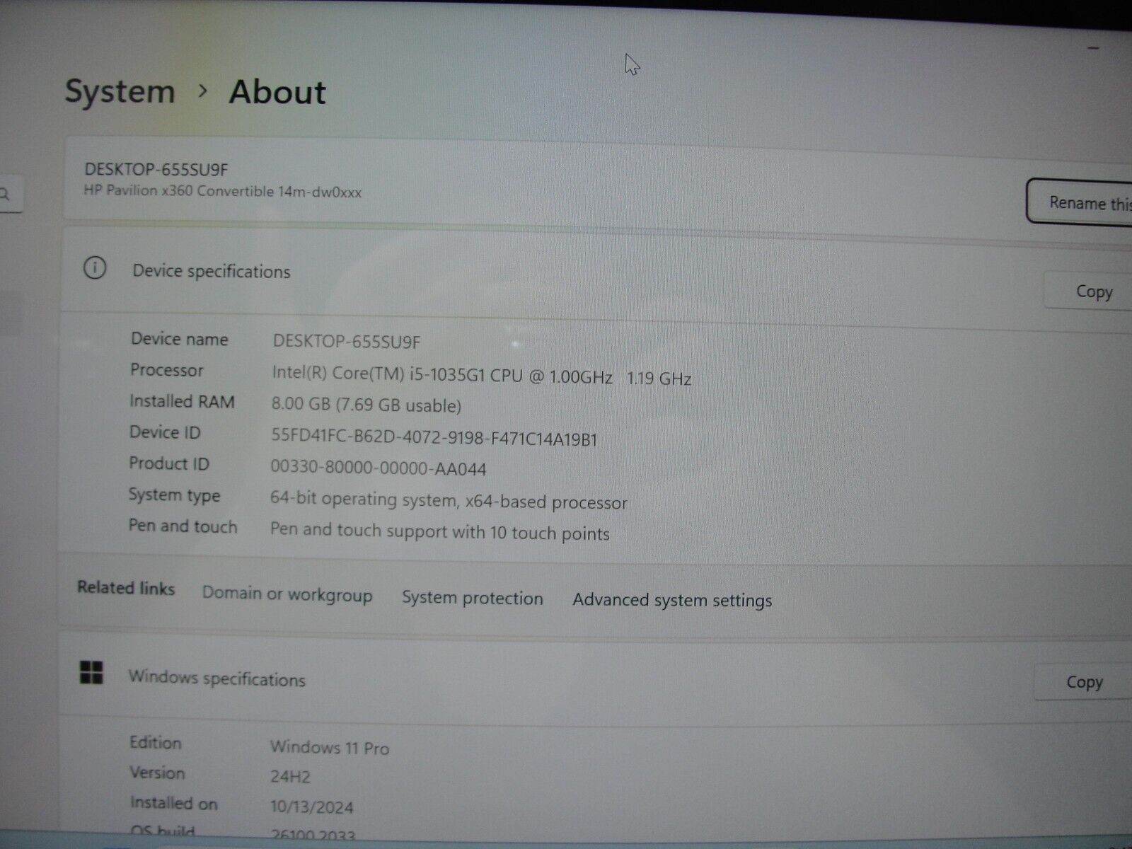 HP Pavilion x360 14m-DW0023DX 14”FHD TOUCH i5-1035G1 1GHz 8GB SSD 256GB - Tested Computer Laptop Parts