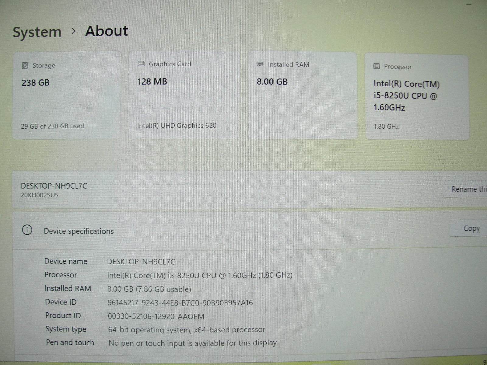 Lenovo ThinkPad X1 Carbon Gen 6 14”FHD Core i5-8250U 1.6GHz 8GB SSD Reset 256GB - Tested Computer Laptop Parts