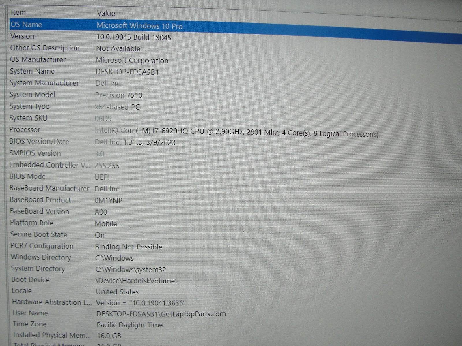 Dell Precision 7510 15.6” FHD i7-6920HQ 2.9GHz 16GB 512GB SSD NV M1000M 2GB - Tested Computer Laptop Parts