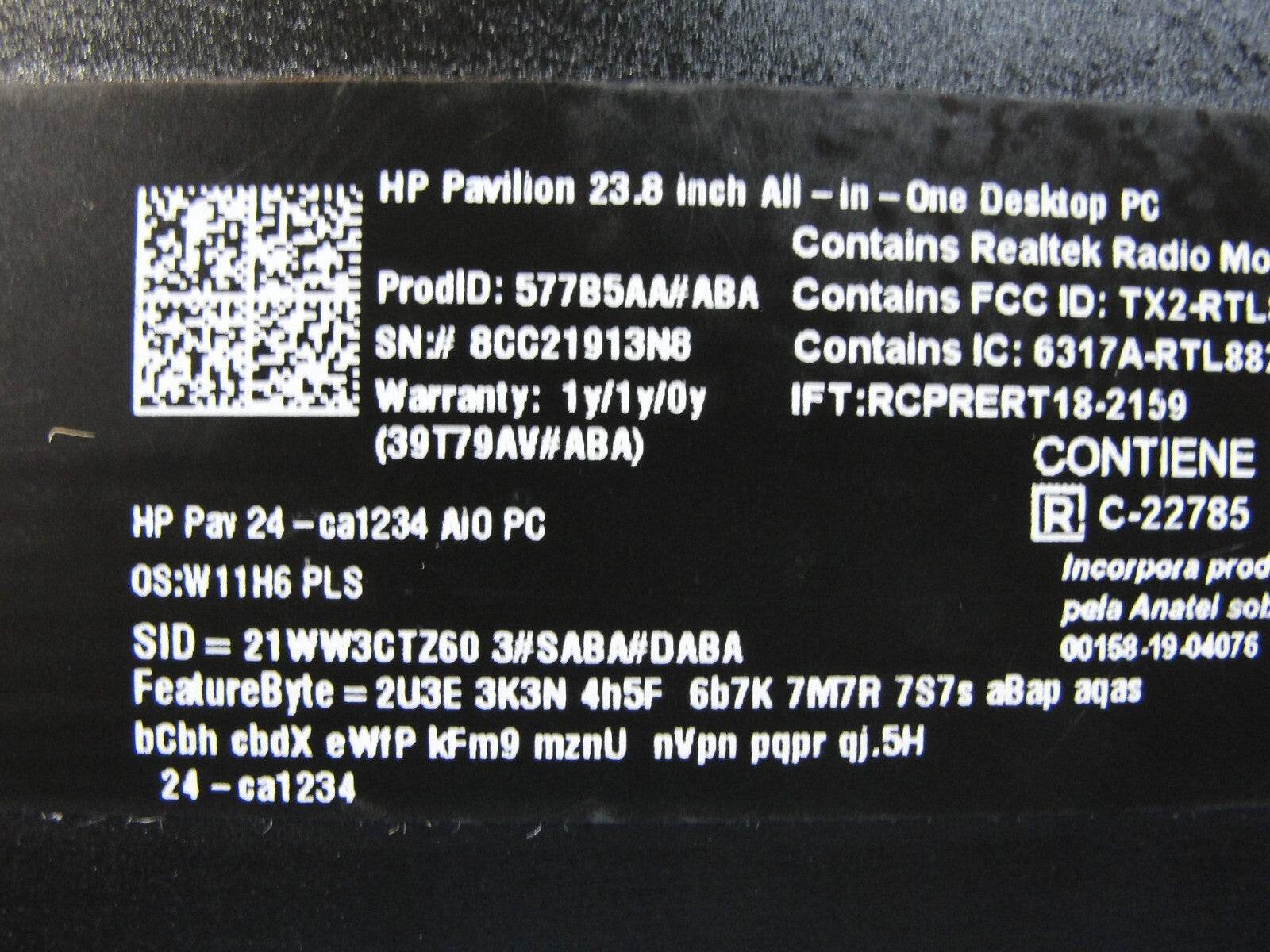 HP Pavilion 24-CA1234 24in Touch AiO Desktop Intel i5-12400T 12GB 1TB SSD Win11 - Tested Computer Laptop Parts