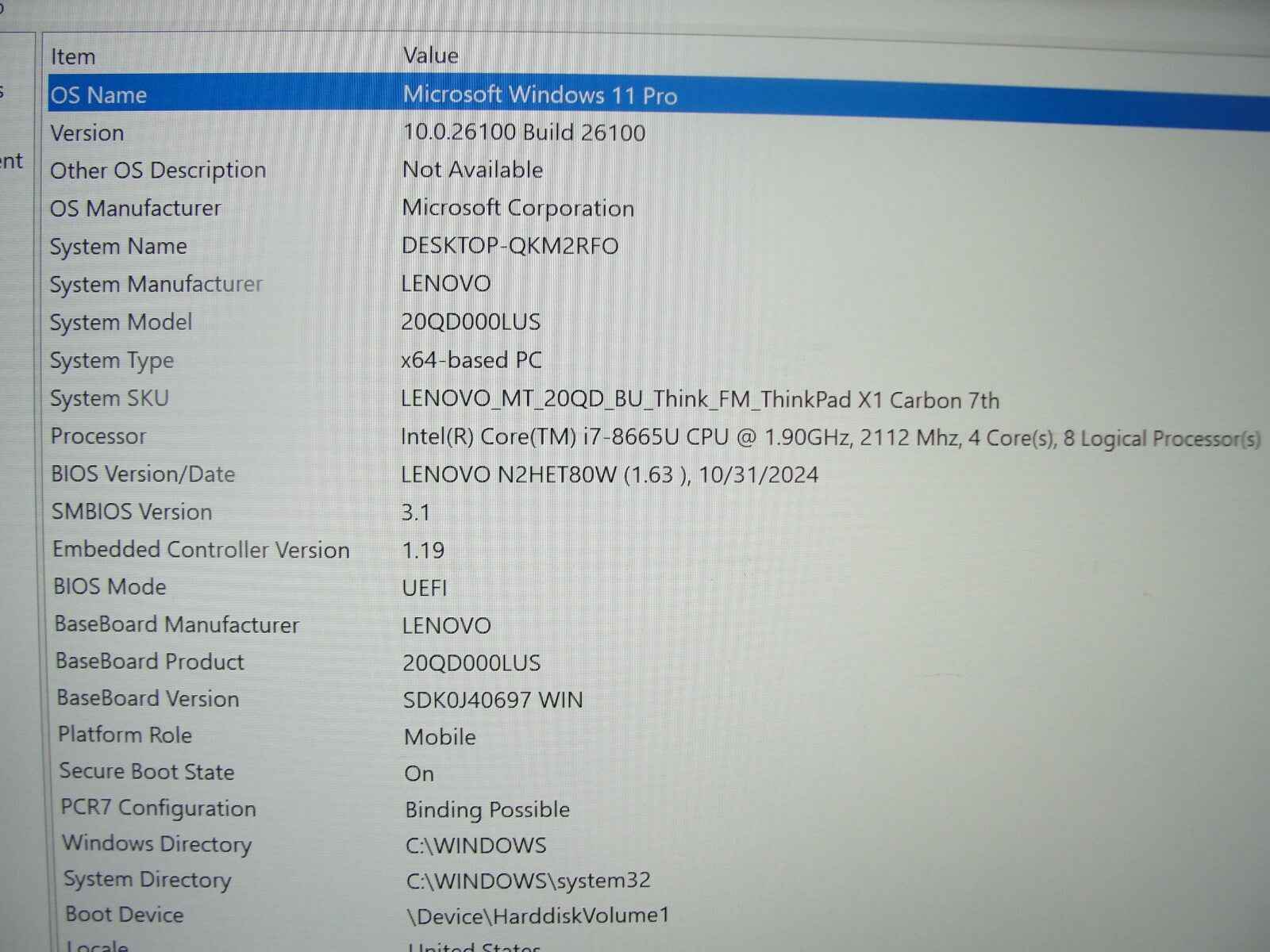Lenovo ThinkPad X1 Carbon Gen 7 14”TOUCH FHD Core i7-8665U 1.9GHz 16GB 512GB SSD - Tested Computer Laptop Parts