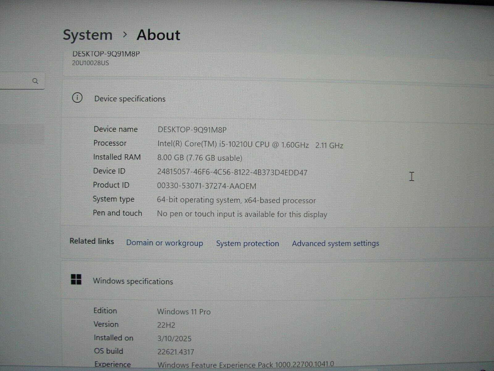 Lenovo ThinkPad L14 Gen 1 14” FHD Intel Core i5-10210U 1.6GHz 8GB 256GB SSD - Tested Computer Laptop Parts