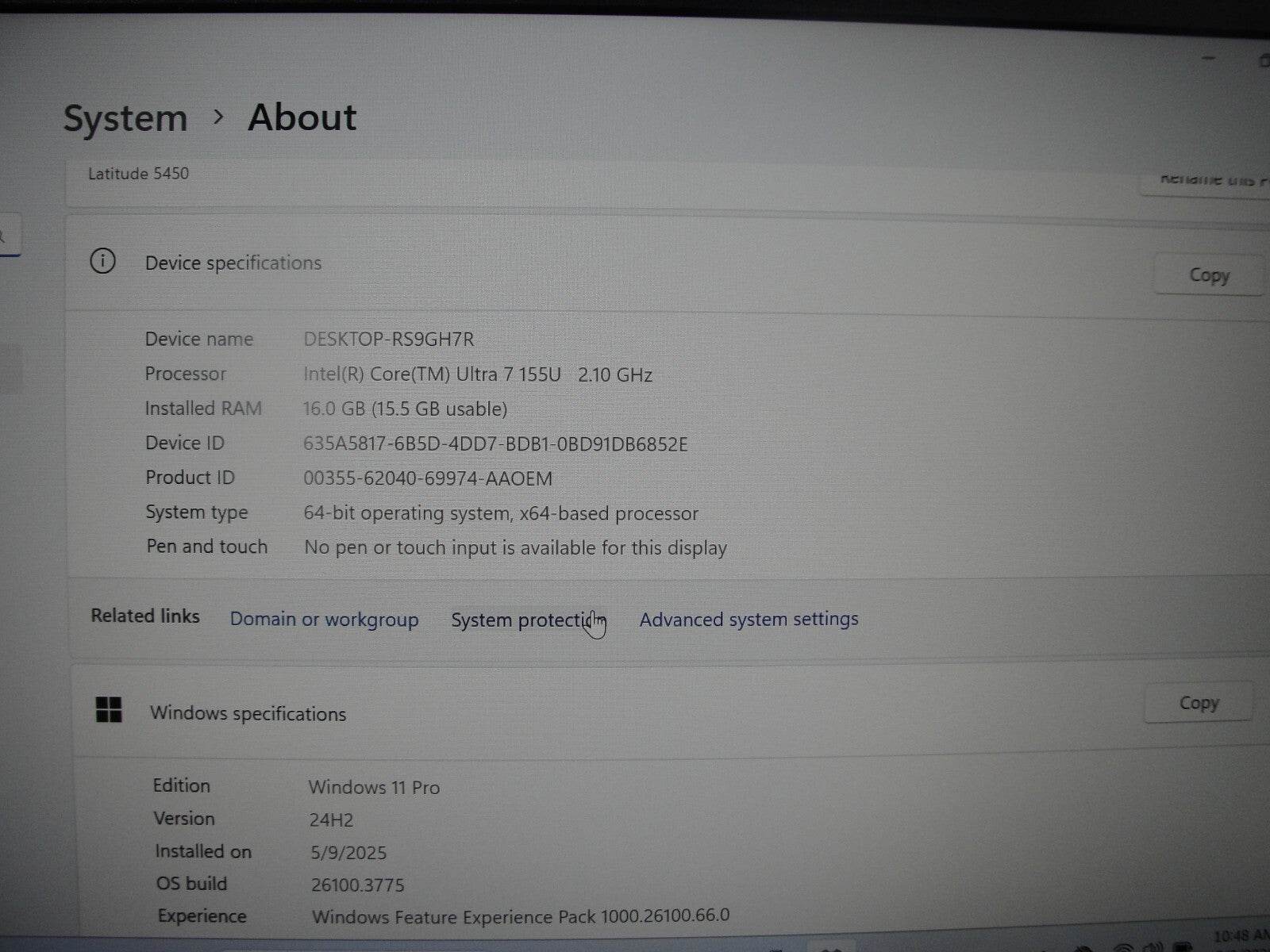 Dell Latitude 5450 14” FHD Core Ultra 7155U 2.1GHz 16GB 256GB SSD Warranty - Tested Computer Laptop Parts