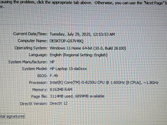 HP 15-DA0002DX 15.6 HD TOUCH i5-8250U 1.6GHz 8GB 512GB SSD W11H 88%Batt +Charger - Tested Computer Laptop Parts