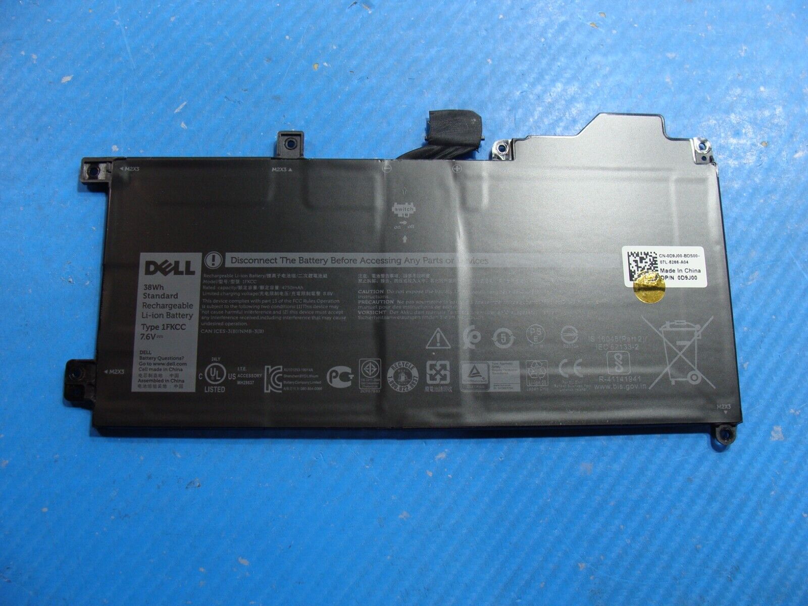 Dell Latitude 12.3” 7210 2-in-1 OEM Laptop Battery 7.6V 38Wh 4750mAh D9J00 1FKCC