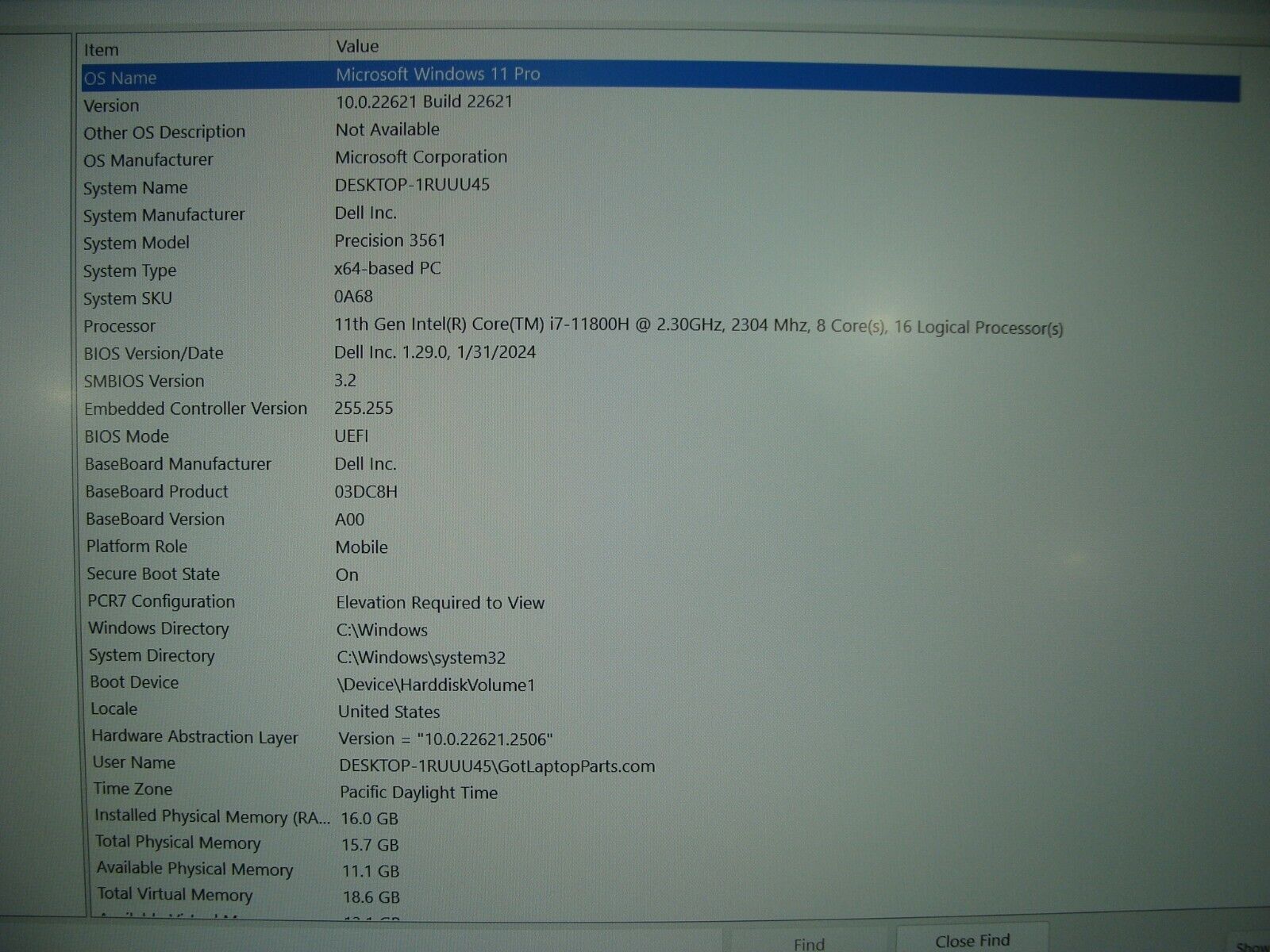 Dell Precision 3561 i7-11800H 2.3GHz 16GB  total storage 512GB SSD Nvidia T600