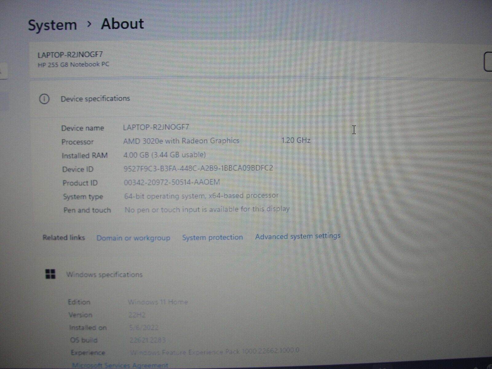 HP 255 G8 15.6” HD AMD 3020e 1.2GHz 4GB SSD Reset 128GB- Charger included - Tested Computer Laptop Parts