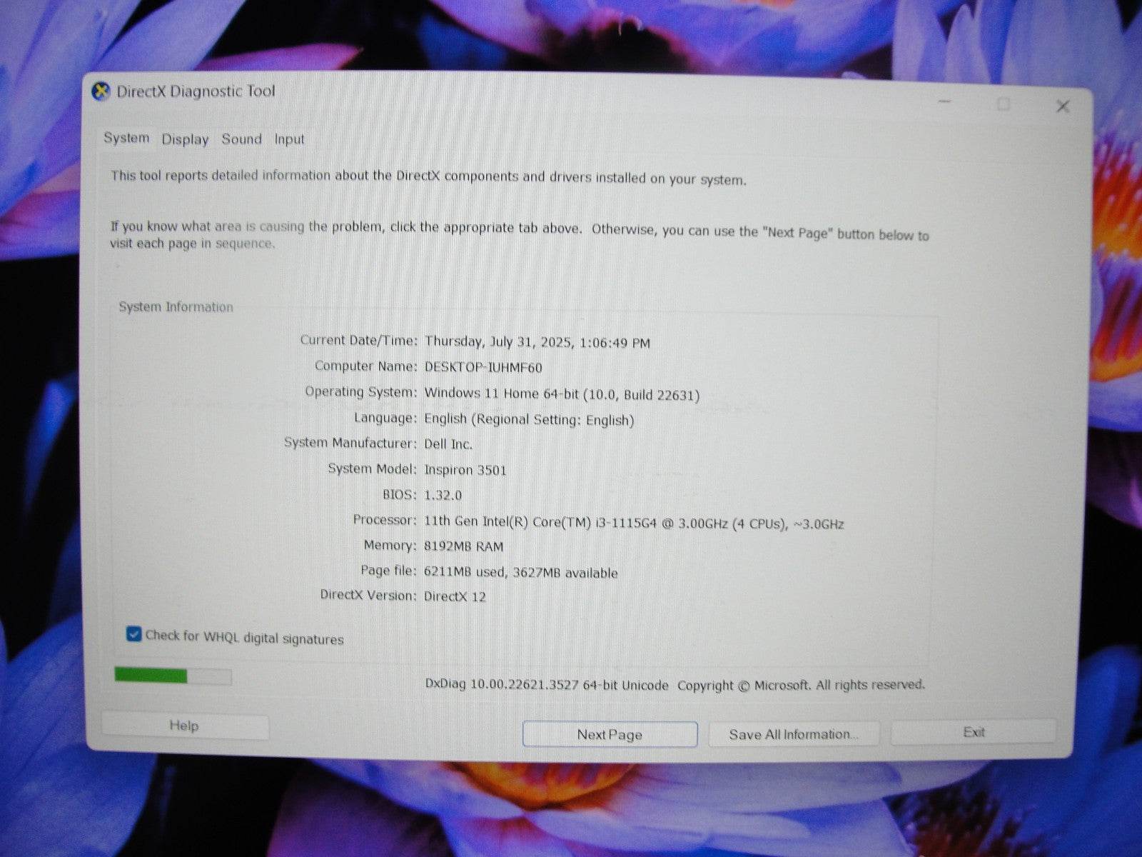 Dell Inspiron 3501 15.6”FHD Core i3-1115G4 3GHz 8GB SSD Reset 128GB+Charger - Tested Computer Laptop Parts