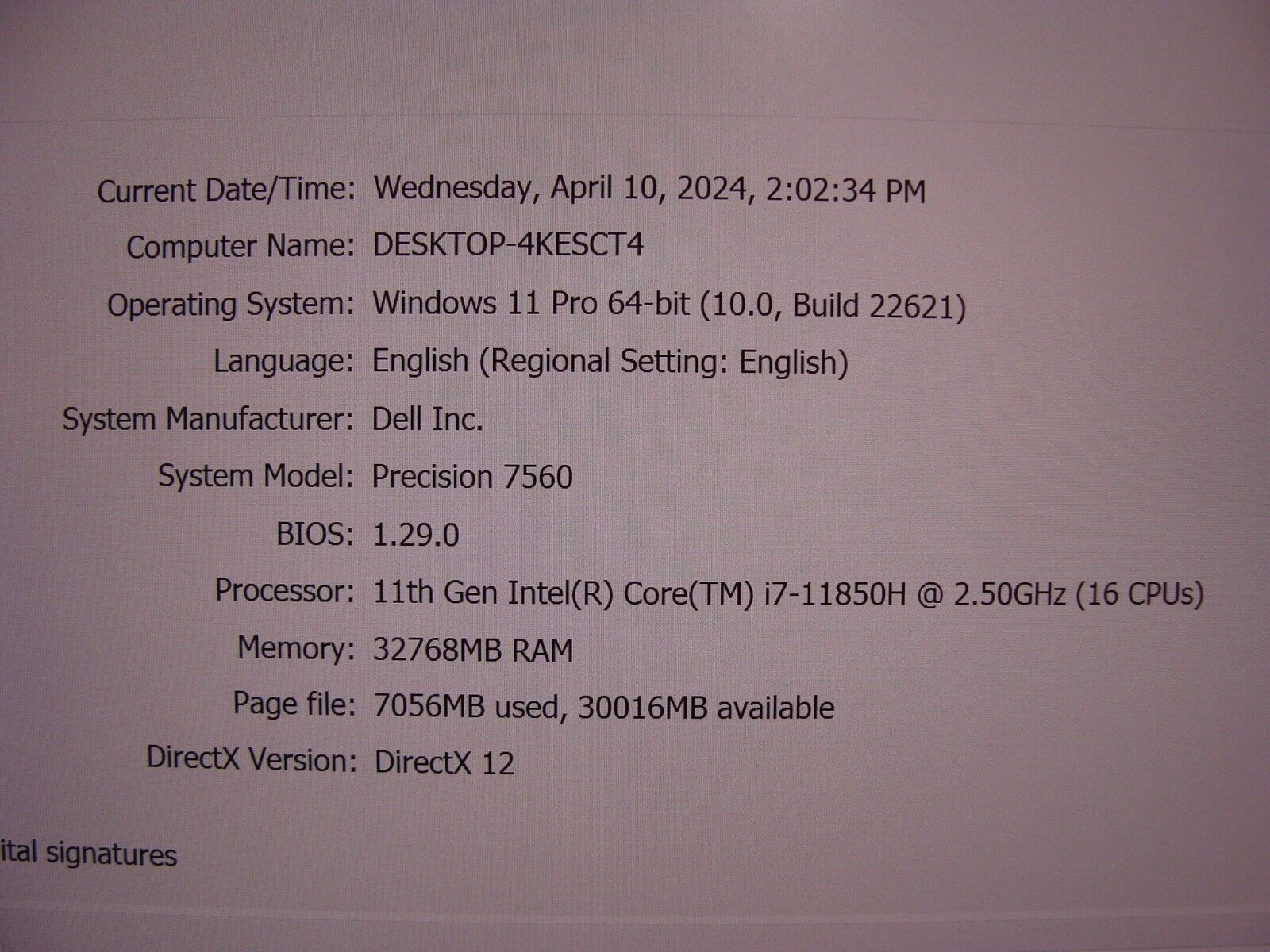 Dell Precision 7560 UHD 4K vPRO i7-11850H 2.50Ghz 32GB 512GB RTX A3000 WRTY2025