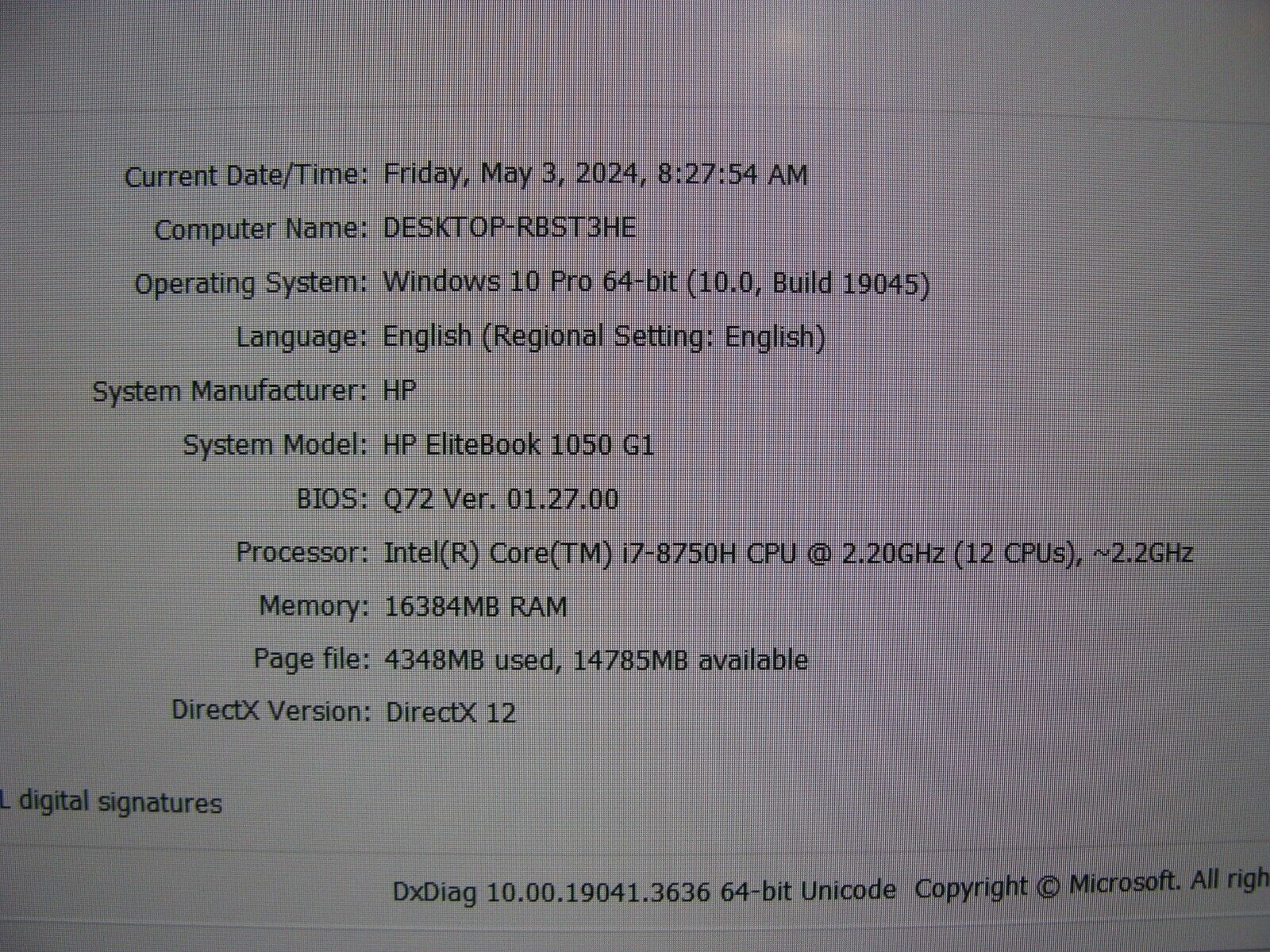 HP EliteBook 1050 G1 15.6