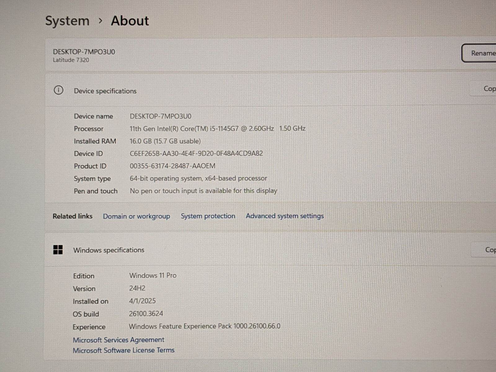 Dell Latitude 7320 i5-1145G7 2.60GHz 16GB 256GB 100%Battery Warranty-Feb/2026 - Tested Computer Laptop Parts