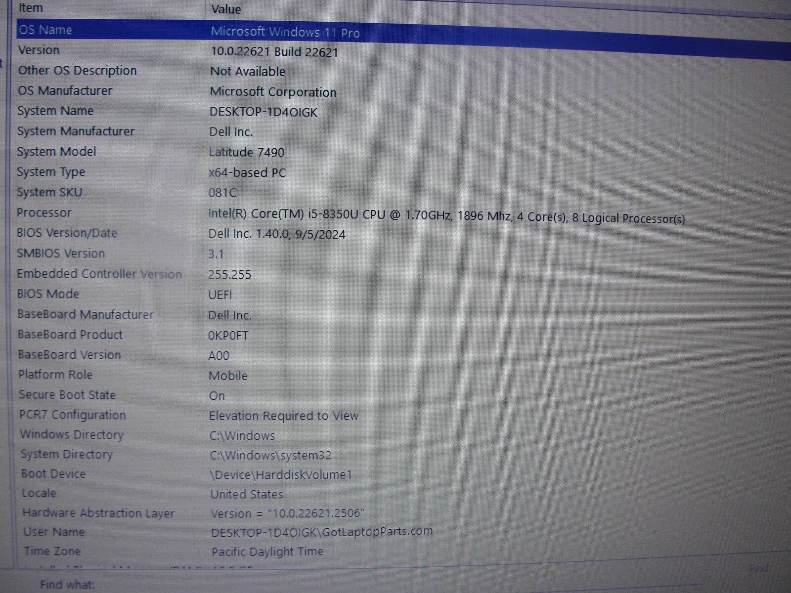 Dell Latitude 7490 14” HD Intel Core i5-8350U 1.7GHz 16GB 256GB SSD - Tested Computer Laptop Parts