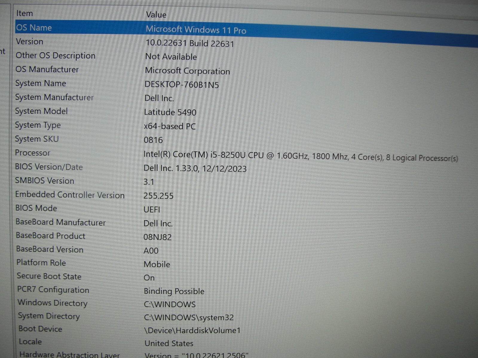 Dell Latitude 5490 14” FHD Intel Core i5-8250U 1.7GHz 16GB 256GB SSD - Tested Computer Laptop Parts