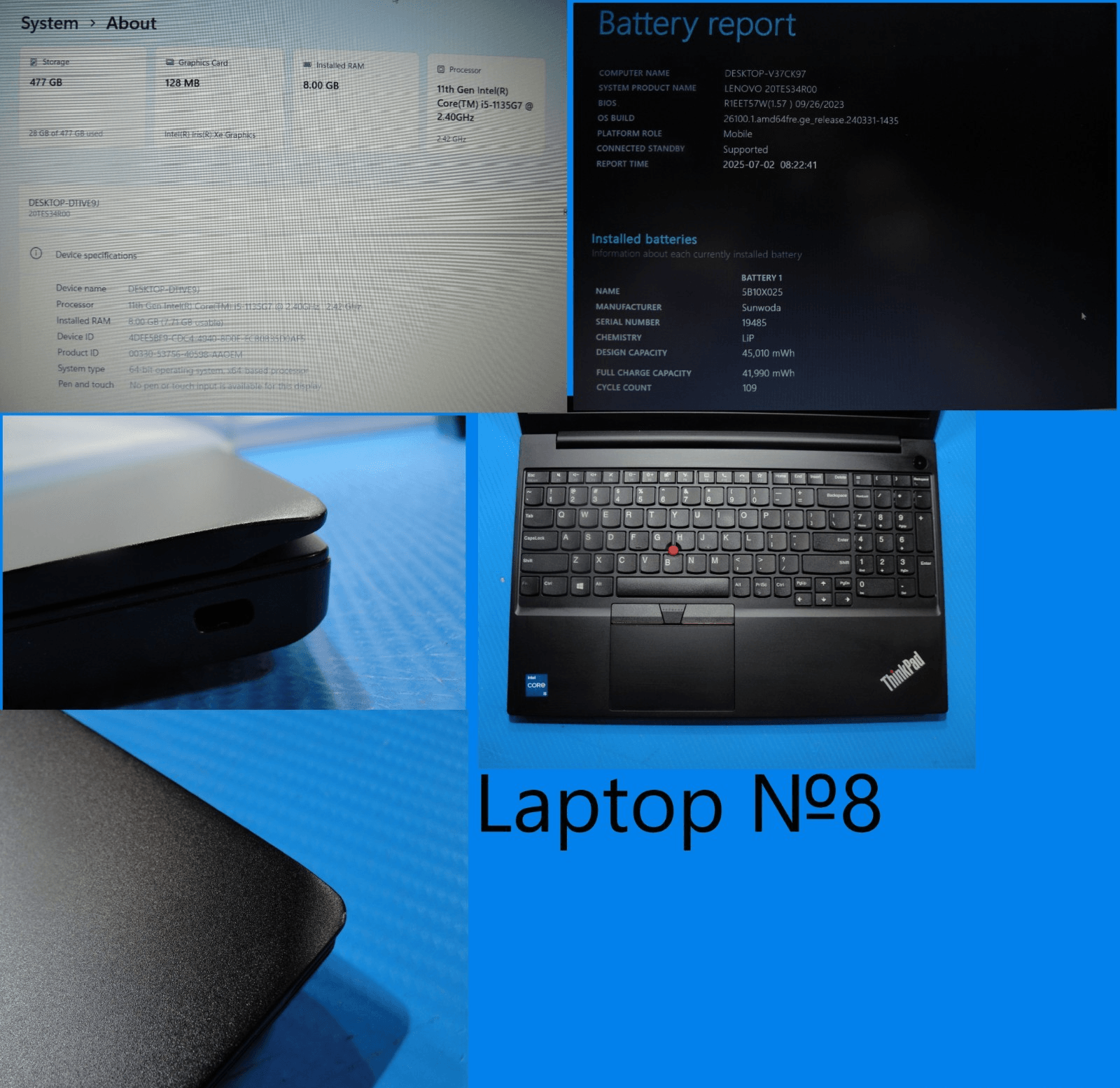 Lenovo ThinkPad E15 Gen 2 15.6”FHD Core i5-1135G7 2.4GHz 8GB SSD Reset 512GB - Tested Computer Laptop Parts