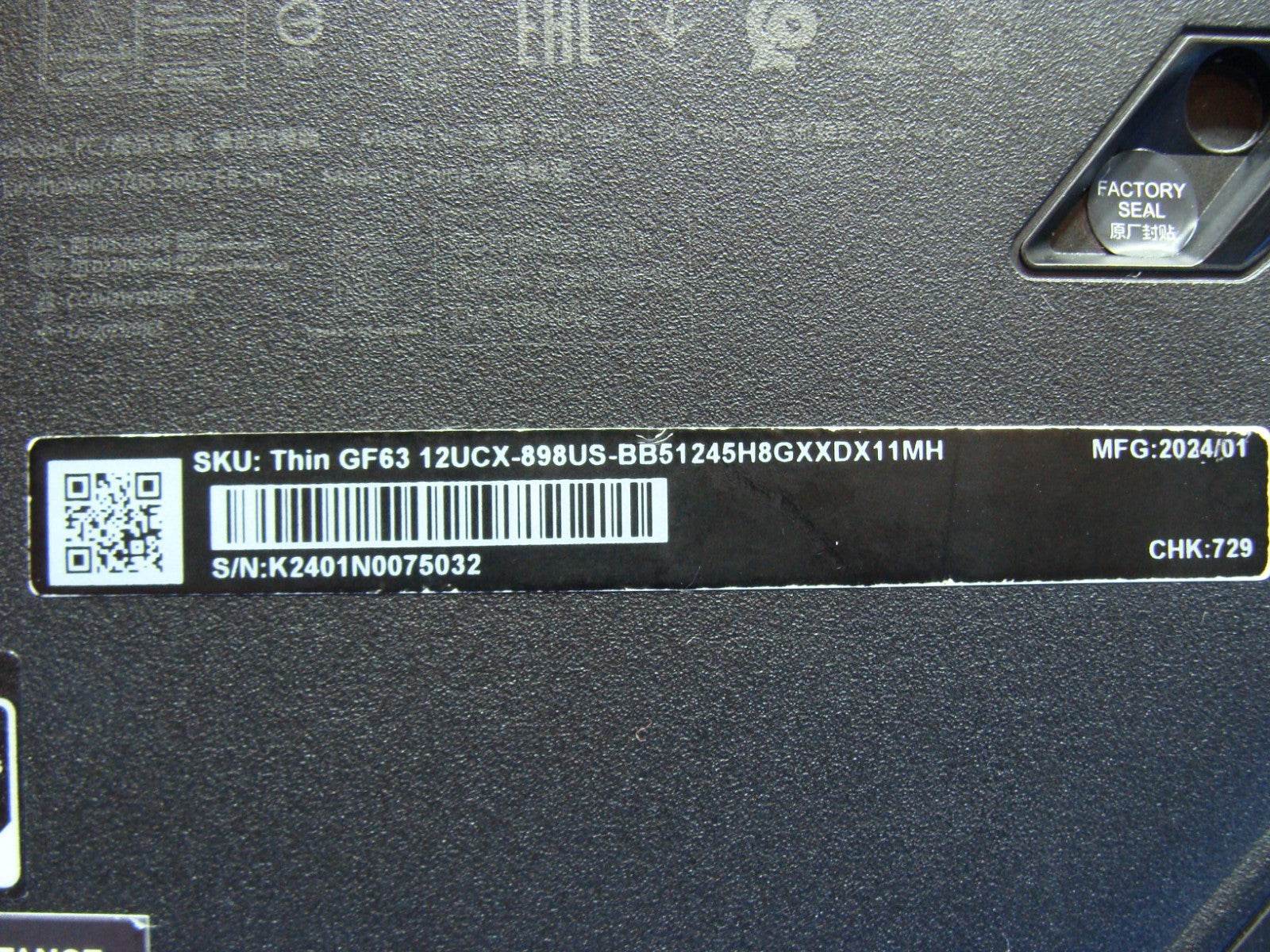 MSI Thin GF63 15.6'' FHD 144hz i5-12450H 2.0GHz 8GB 1TB SSD RTX 2050 Battery 99% - Tested Computer Laptop Parts