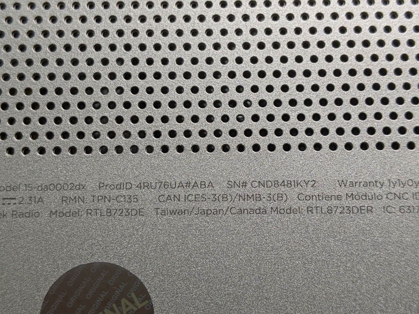 HP 15-DA0002DX 15.6 HD TOUCH i5-8250U 1.6GHz 8GB 512GB SSD W11H 88%Batt +Charger - Tested Computer Laptop Parts