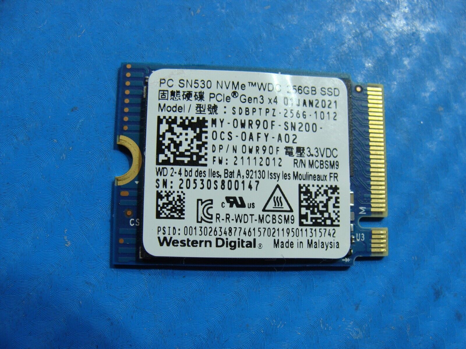 Dell 15 3501 WD NVMe M.2 256GB SSD Solid State Drive SDBPTPZ-256G-1012 WR90F