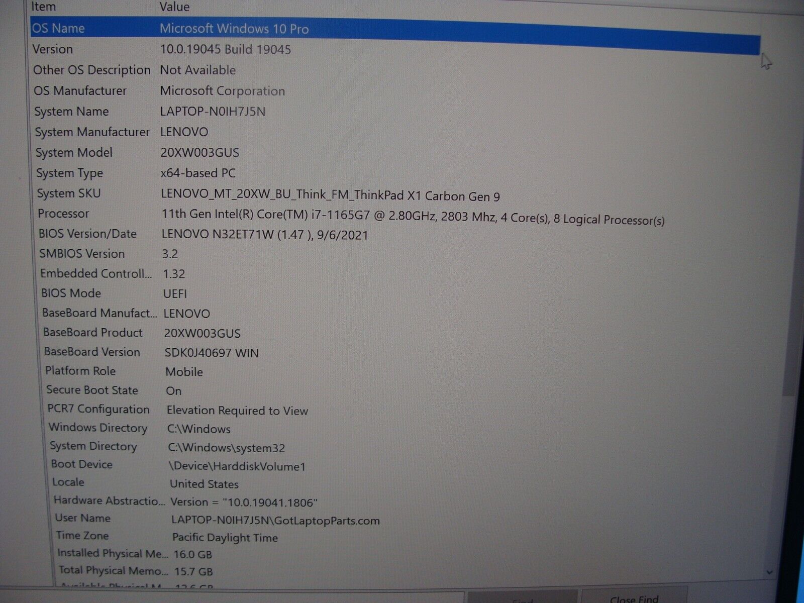 Lenovo ThinkPad X1 Carbon 9th Gen i7-1165G7 2.8GHz 16GB 1TB WRTY06/2025 26cycles