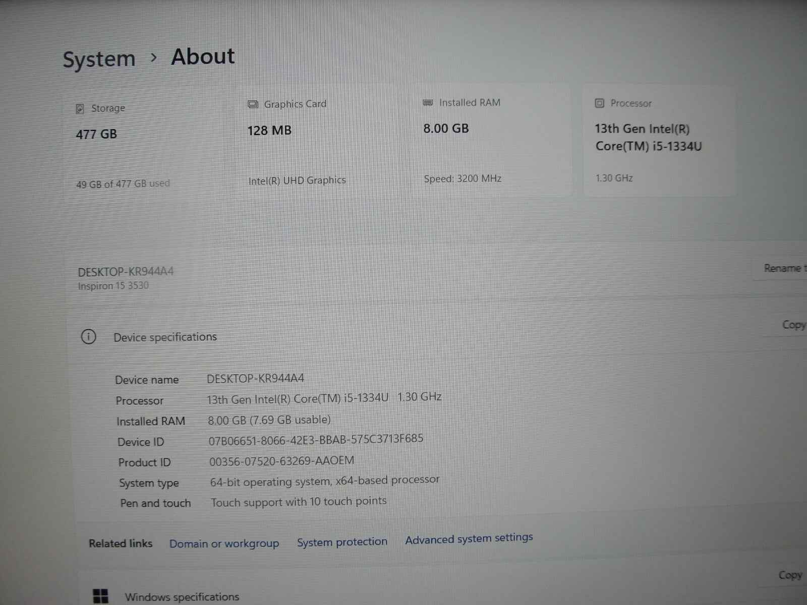 Dell Inspirion 3530 15” TOUCH FHD Core i5-1334U 1.3GHz 8GB 512GB SSD +Charger - Tested Computer Laptop Parts