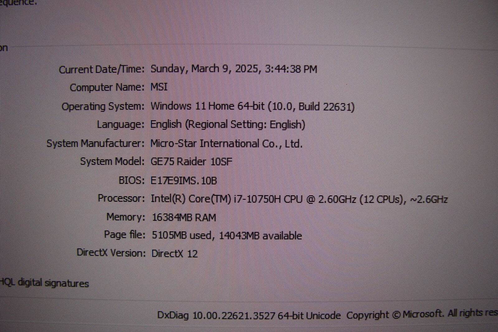 MSI GE75 Raider 10SF 15.6''FHD 144hz i7-10750H 16GB 512GB SSD / 1TB HDD RTX2070 - Tested Computer Laptop Parts