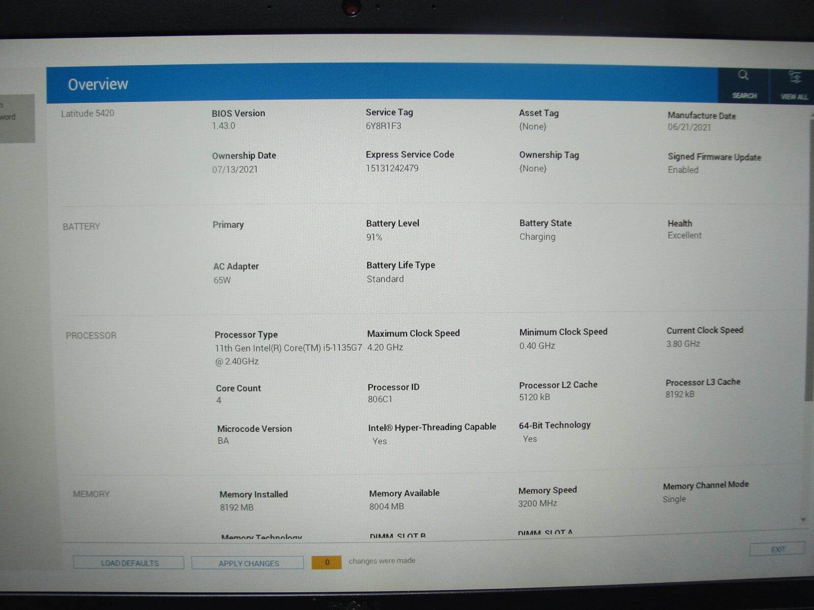 Dell Latitude 5420 14”FHD Intel Core i5-1135G7 2.4GHz 8GB 256GB SSD + Charger - Tested Computer Laptop Parts