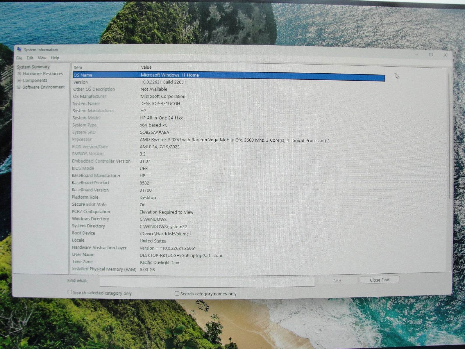 HP AIO 24-F1047C 24” TOUCH FHDAMD Ryzen 3 3200U 2.6GHz 8GB 1TB HDD + Charger - Tested Computer Laptop Parts