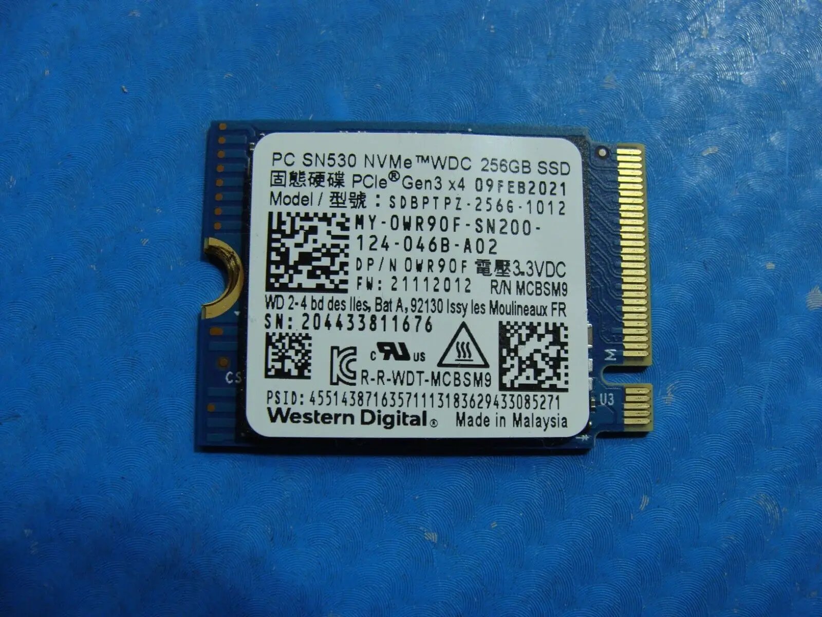 Dell 3410 WD NVMe M.2 256GB SSD Solid State Drive SDBPTPZ-256G-1012 WR90F
