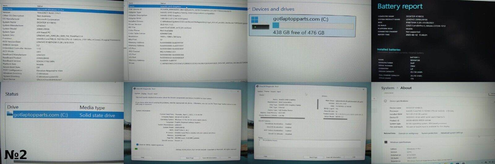 Lenovo ThinkPad E14 Gen 1 14” FHD Intel Core i5-10210U 1.6GHz 16GB SSD 512GB - Tested Computer Laptop Parts