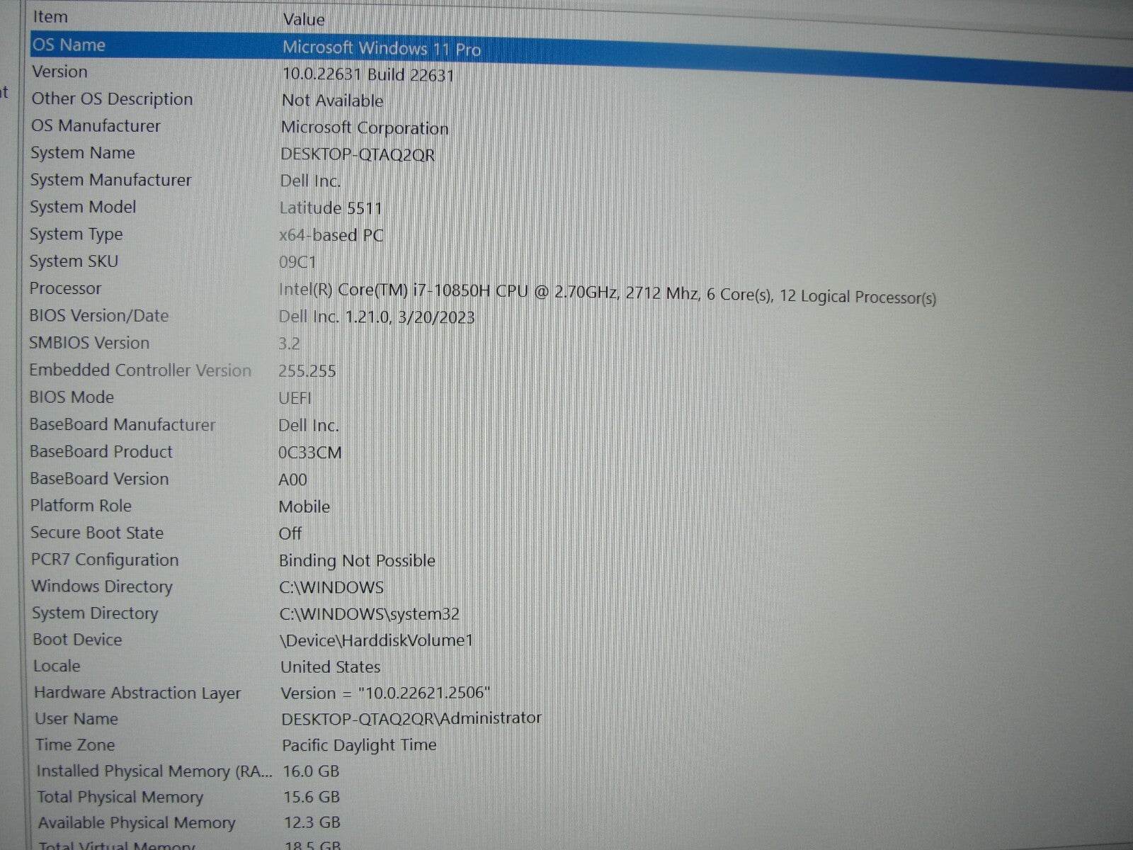 Dell Latitude 5511 15.6”FHD Intel Core i7-10850H 2.7GHz 16GB 256GB SSD - Tested Computer Laptop Parts