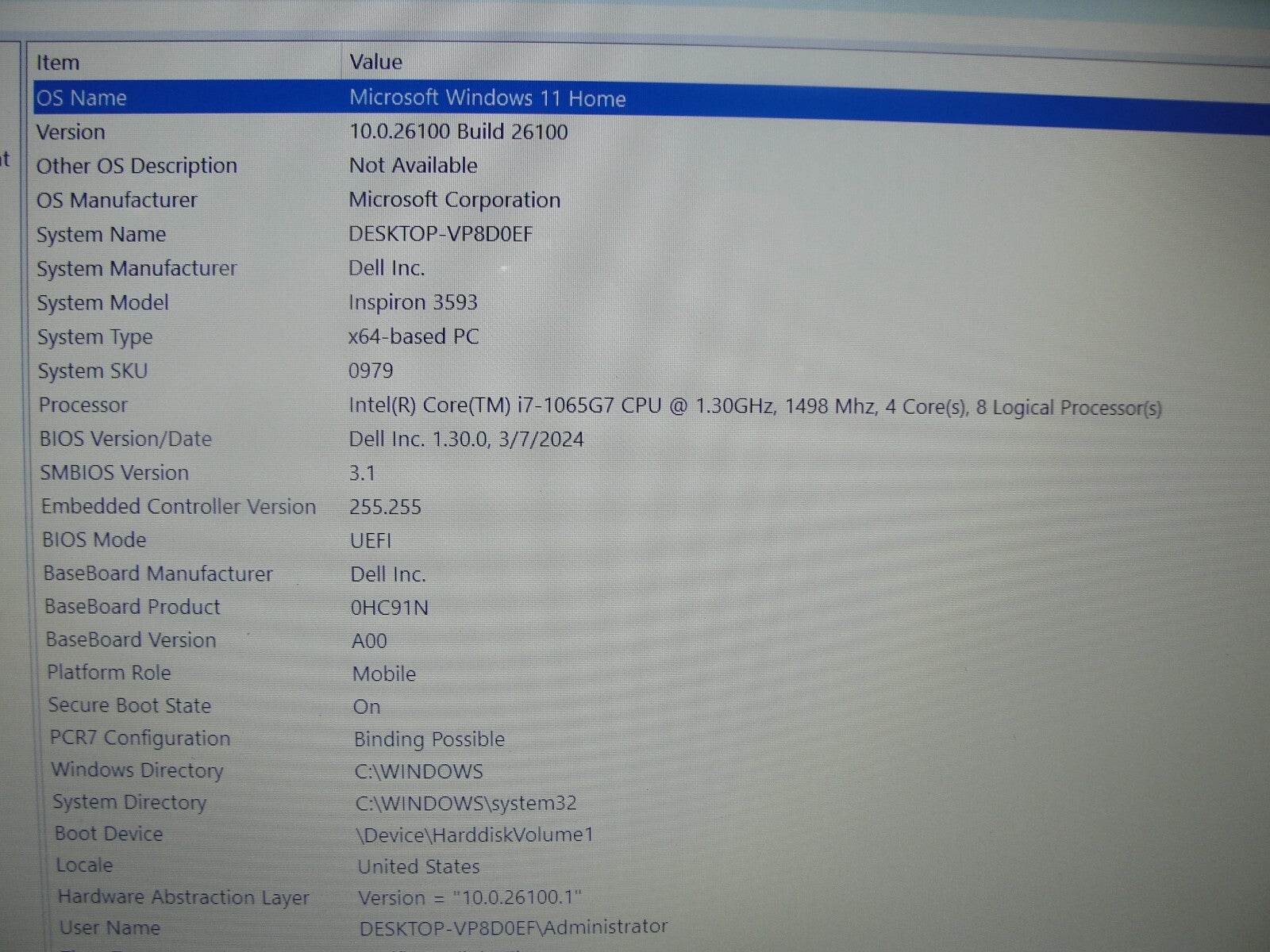 Dell Inspiron 3593 15.6” TOUCH FHD Core i7-1065G7 1.3GHz 12GB 1TB HDD + Charger - Tested Computer Laptop Parts