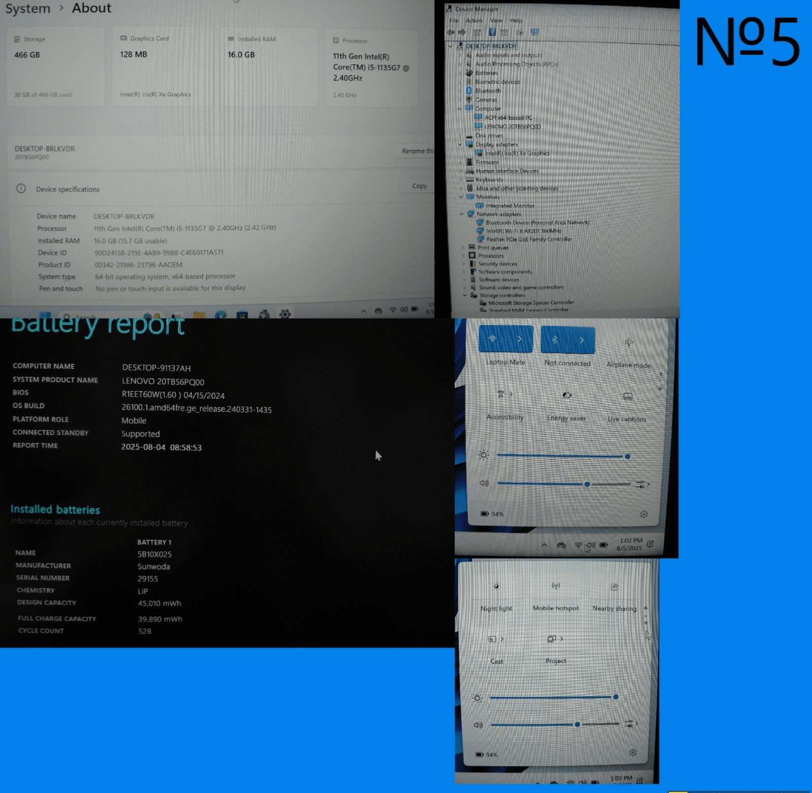 Lenovo ThinkPad E14 Gen 2 14”FHD Intel Core i5-1135G7 2.4GHz 16GB SSD Reset512GB - Tested Computer Laptop Parts