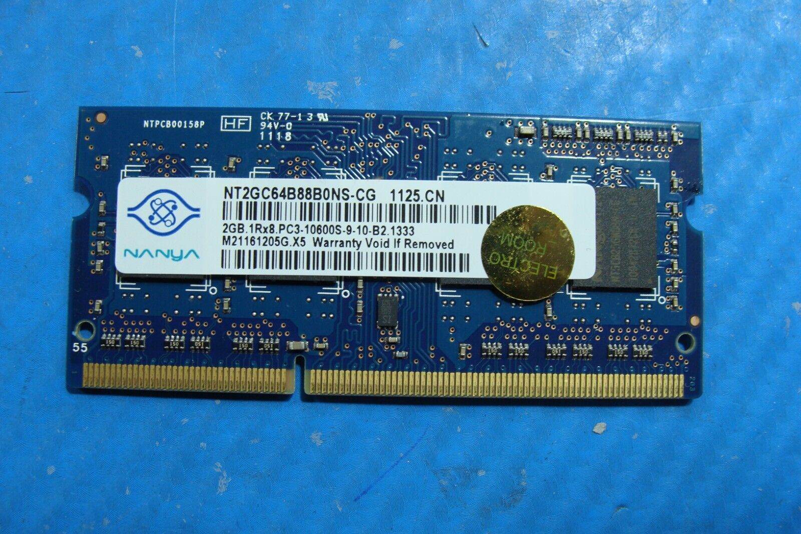 Dell 14R N4110 Nanya 2GB 1Rx8 PC3-10600S Memory RAM SO-DIMM NT2GC64B88B0NS-CG - Tested Computer Laptop Parts