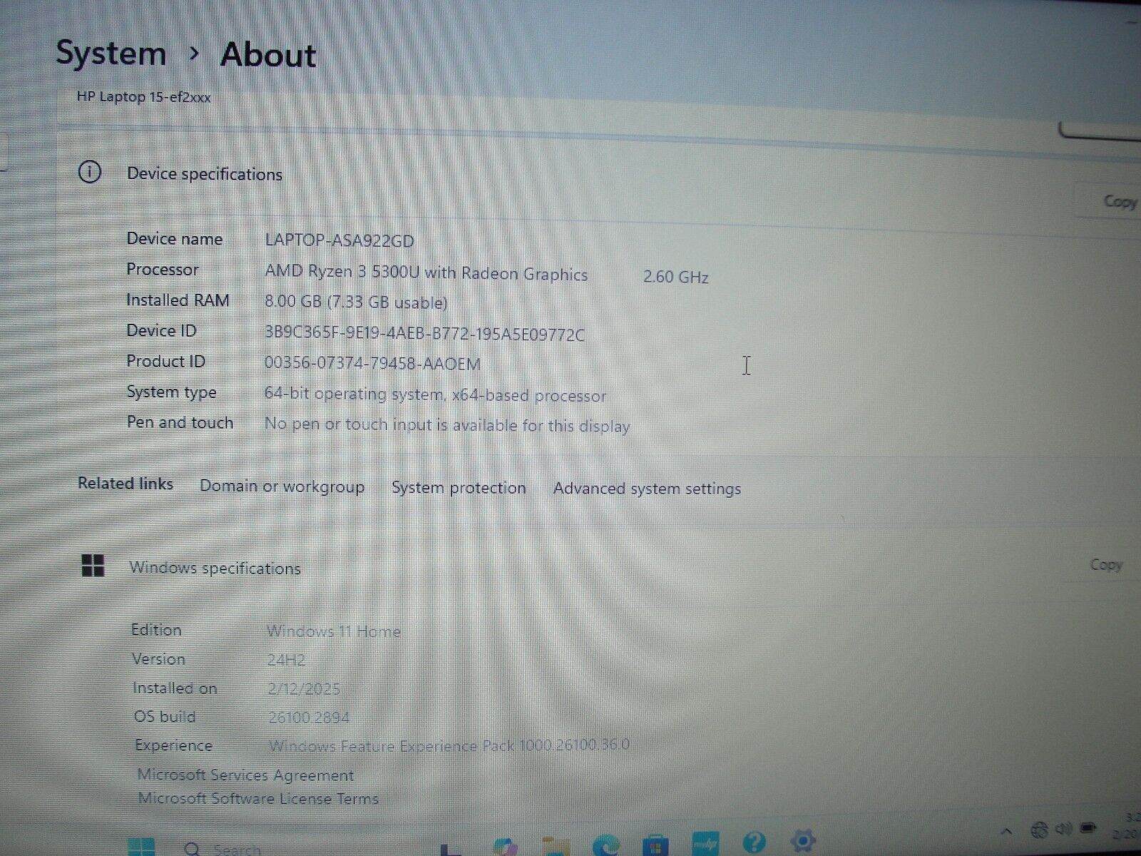 HP 15-EF2033DX 15.6” HD AMD Ryzen 3 5300U 2.6GHz 8GB SSD Reset 256GB- Charger - Tested Computer Laptop Parts